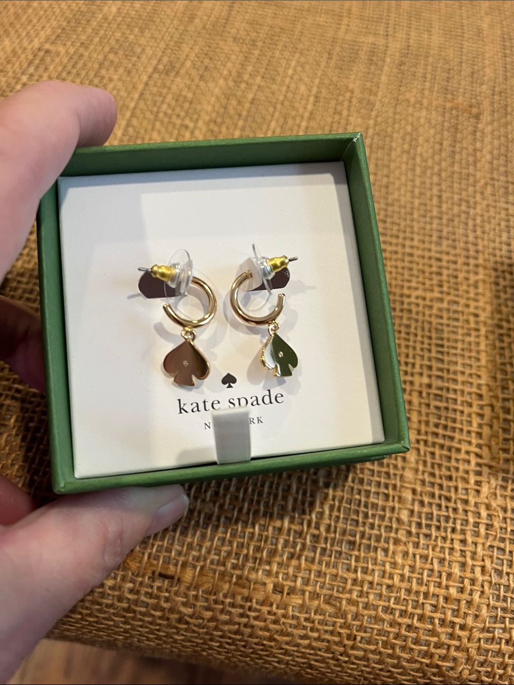 kate spade Gold Hoop Earrings with gold spade drops